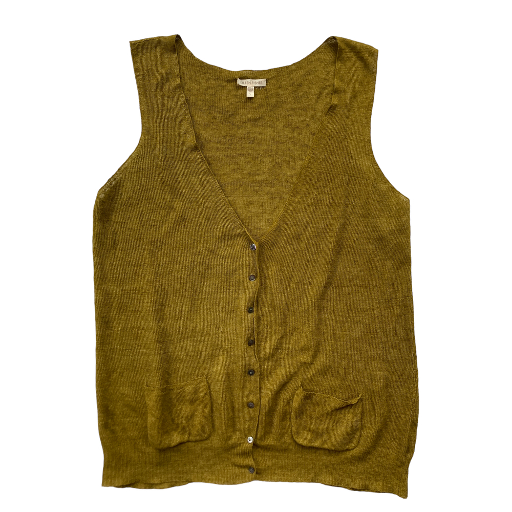 Eileen Fisher Button Front Linen Sweater Vest Size Large